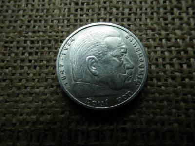 Birodalmi ezüst 5 márka 1937 G , Nagy sasos - horogkeresztes 