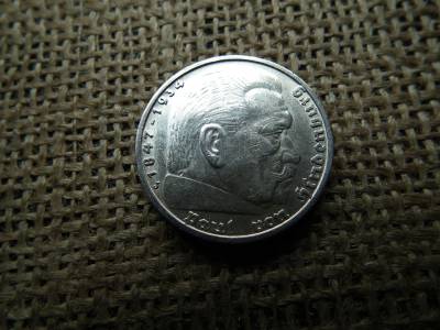 Birodalmi ezüst 5 márka 1938 J , Nagy sasos - horogkeresztes 