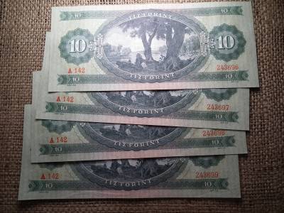 10 forint 1962 , vízjeles , ritka , 4 db sorszámkövető 