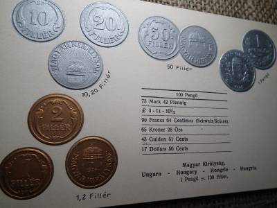 Magyarország érmék dombornyomott pénzes levelezőlap ! Pengő rendszer ! Nagyon ritka ! 