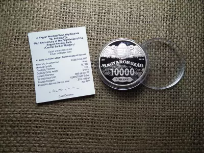 Ezüst 10000 forint 2014 PP - Az MNB alapításának 90. évfordulójára  + certi , D