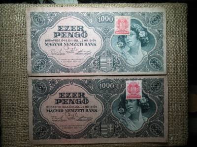 1000 pengő 1945 pár ! Egyenes szárú 3 -as és ovális ! 1000 pengő 1945 pár ! Egyenes szárú 3 -as és ovális !