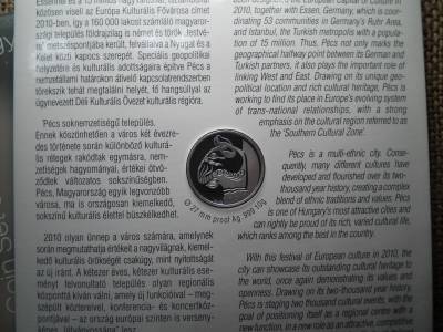 Pécs , forgalmi sor 2010 BU , benne a szín ezüst Pécs PP emlékérem Pécs , forgalmi sor 2010 BU , benne a szín ezüst Pécs PP emlékérem