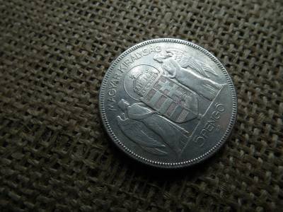 Horthy , ezüst 5 pengő 1930 , még hajas Horthy , ezüst 5 pengő 1930 , még hajas