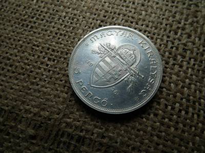 Szent István , ezüst 5 pengő 1938 