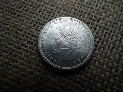 Németország , ezüst 5 Mark 1970 , márka , Ludwig van Beethoven