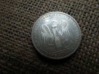 Németország , ezüst 10 márka 1990 J , mark 