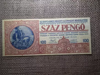100 pengő 1945 , Debrecen , ideiglenes kormány , Nyomdai ofszet nyomás , nagyon jó minőségű másolat  