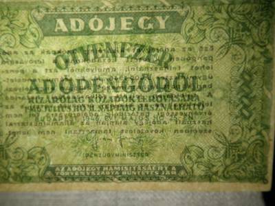 Ötvenezer adópengő 1946 , vízjel nélküli Ötvenezer adópengő 1946 , vízjel nélküli