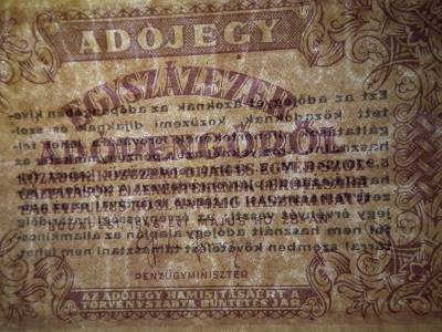 Százezer adópengő 1946 , vízjeles , sorszám nélkül ! 