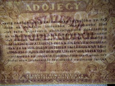 Százezer adópengő 1946 , vízjeles , sorszám nélkül ! 