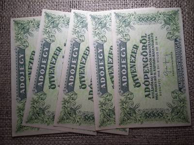 Ötvenezer adópengő 1946 , sorszám nélküli ! 5 db sorszámkövető :) nyomdahibás ! 