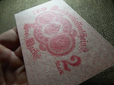 2 márka 1914 , Mark Darlehenskassenschein - piros alányomással és piros pecséttel