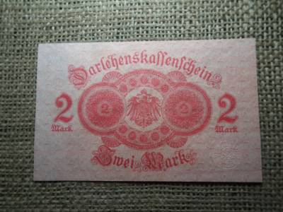2 márka 1914 , Mark Darlehenskassenschein - piros alányomással és piros pecséttel