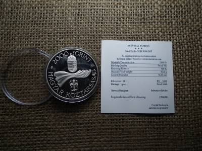 50 ÉVES A FORINT 2000 FORINT 1996 EZÜST ; PP 