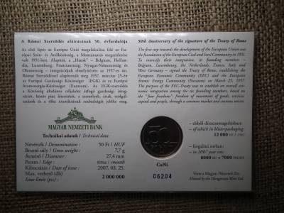 50 forint 2007 Római Szerződés elsőnapi veret
