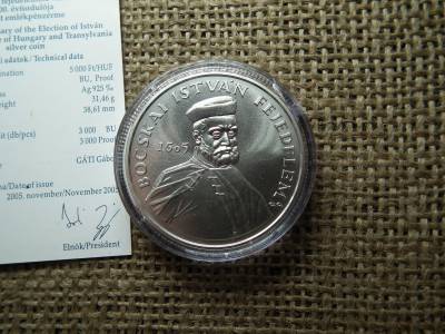 BOCSKAI ISTVÁN 5000 FORINT 2005 EZÜST BU + certi BOCSKAI ISTVÁN 5000 FORINT 2005 EZÜST BU + certi