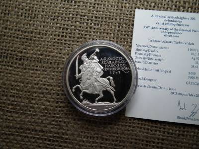 Rákóczi 5000 Forint 2003 PP ezüst , + certi 
