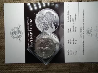 Új Zealand ezüst 1 dollár 2012 , dollar , Kivi madár , 1 uncia szín 