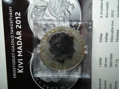 Új Zealand ezüst 1 dollár 2012 , dollar , Kivi madár , 1 uncia szín 