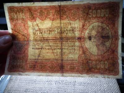 50000 korona 1923 , Orell , Forgalmi ! Restaurált , eredeti darab ! Nagyon ritka ! 