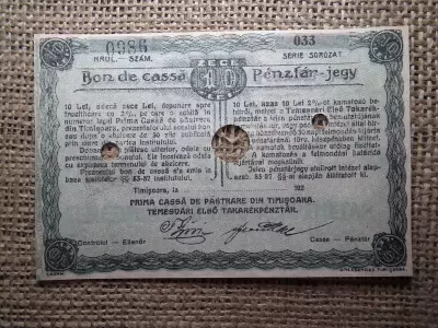 Románia 10 lei 1920 , pénztárjegy  , pénztár jegy , Temesvári Első Takarék ! Extra , ritka ! Temesvár 