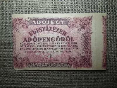 Százezer Adópengő 1946 , Egyszázezer ! Extra Hibás !! R ! Nomdahibás ! Előlap eltolódott ! Unikum 