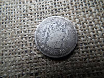 Spanyolország , ezüst 2 pesetas 1879 , pezeta , peseta 