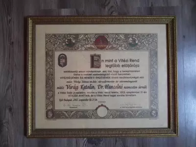 Vitézi Rend Adományozó , Avatási Oklevél , 2002 , Budapest.