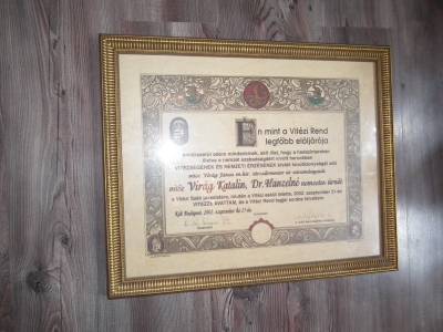 Vitézi Rend Adományozó , Avatási Oklevél , 2002  , Budapest.