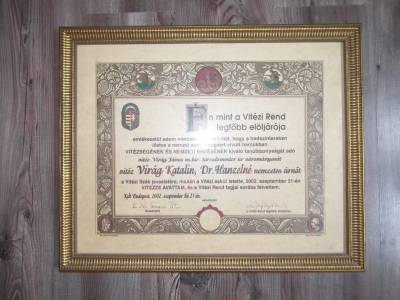 Vitézi Rend Adományozó , Avatási Oklevél , 2002  , Budapest.