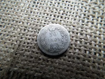 Szerbia , ezüst 50 Para 1875  - Milan Obrenović IV