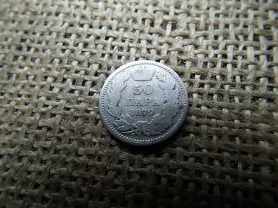 Szerbia , ezüst 50 Para 1879 , Milan Obrenović IV