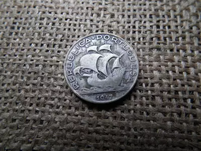 Portugáia , ezüst 5 escudos 1947 , escudo