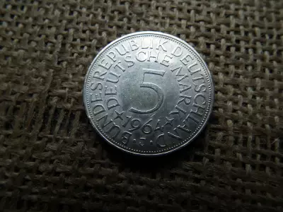 Németország , ezüst 5 márka 1964 J , mark , ritkább 