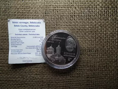 Ezüst 25000 forint 2025 , Békés megye , 40g 925/1000